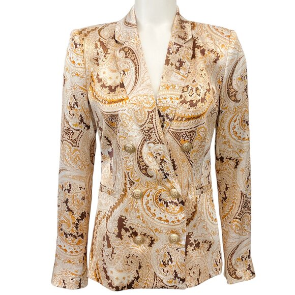 L'Agence Ivory Multi Boute Paisley Colin Double Breasted Blazer